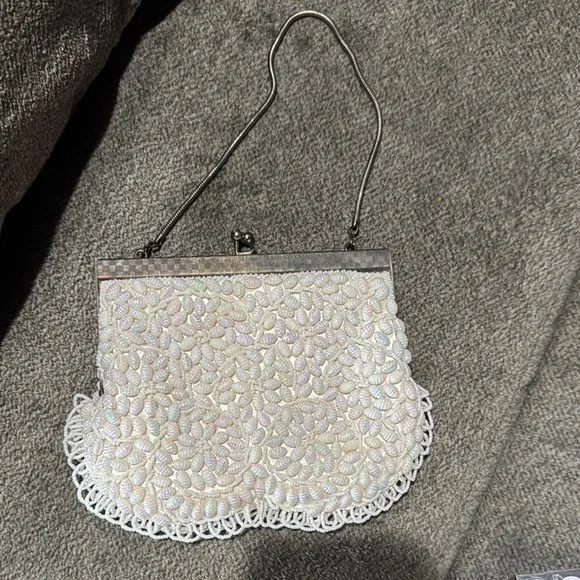 Elegant White Beaded Clutch - Picture 1 of 6